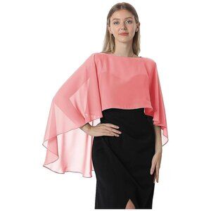 Capelets for Women Chiffon Cape Shawls and Wraps-Coral
